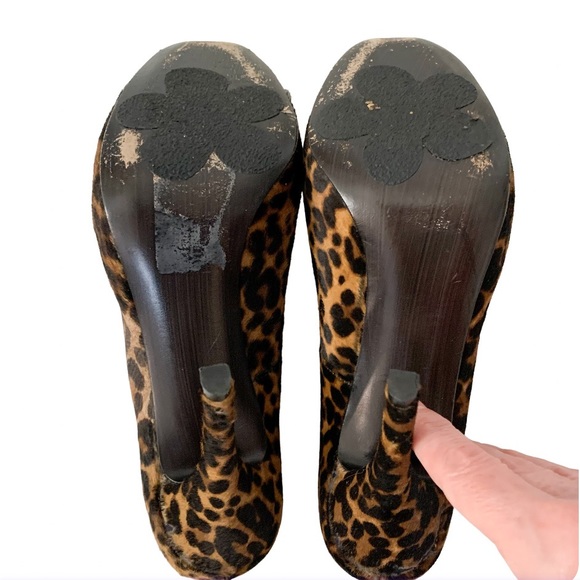 Stuart Weitzman Pony Hair Leopard Animal Print Open Toe Stiletto Heels 8.5 - Picture 11 of 12